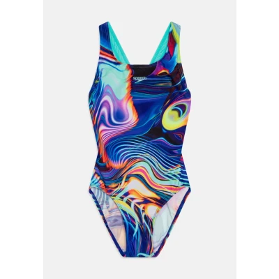 Image of Speedo Girls Digital Allover Leaderback Swimsuit Swimming Costume Arctic Glass Size 13 14 Years
