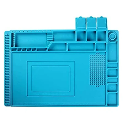 Image of ebuyerfix Anti Static Soldering Mat Station 500℃ Heat Resistant Magnetic Multi Purpose Electronics DIY Repair Silicone Work Pad for Brazing Iron Phone Watch Computer, Blue 45x30cm