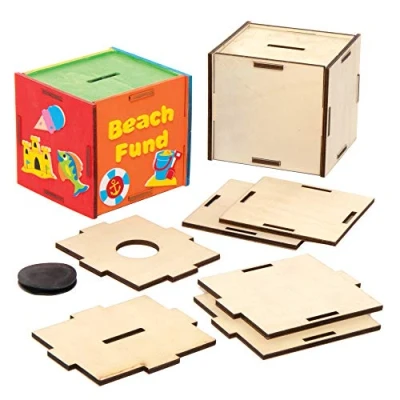 Image of Baker Ross AX105 Wooden Coin Box, Money Boxes for Kids to Paint and Decorate, Pack of 3, Wood