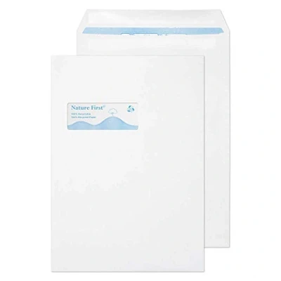 Image of Blake Purely Environmental C4 324 x 229 mm 100 gsm Nature First Recycled High Window Pocket Self Seal Envelopes (RN17892) White Pack of 250