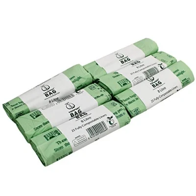 Image of 8 Litre x 150 Bags Compostable Kitchen Caddy Liner Food Waste Bin Liners EN 13432 8L with Composting Guide