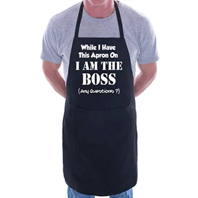 Image of Print4U Funny Cooking Apron Novelty BBQ I Am The Boss Black