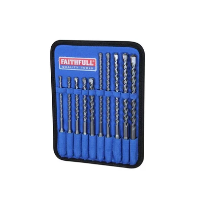 Image of Faithfull FAISDSSET10 10 Piece SDS Masonry Drill Bit Set for Fixings with Storage Wallet