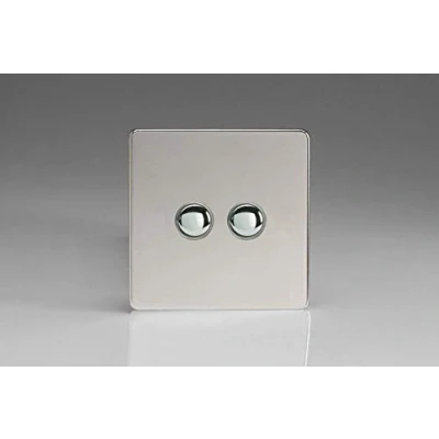 Image of Varilight 2 Gang 6A 1 Way Push to Make Momentary Switch Polished Chrome XDCM2S