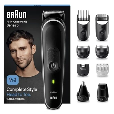 Image of Braun All in One Style Kit Series 5 MGK5410, 9 1 Everyday Grooming for Men, Beard Trimming, Hair Clipping, Ear, Nose &amp; More, with Ultra Sharp Blade, Pouch, Waterproof