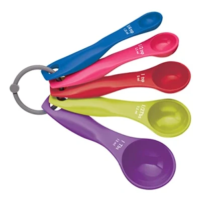 Image of Colourworks Measuring Spoon Set, 5 Spoons for Food, Durable, Stain Resistant and Dishwasher Safe Plastic, Bright Colours, Brights