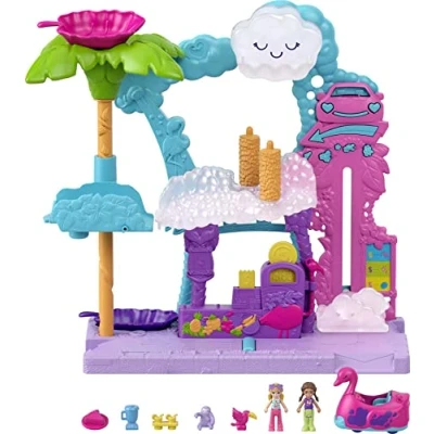 Image of Polly Pocket Pollyville Flamingo Fun Car Wash Playset