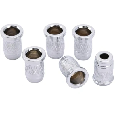 Image of Musiclily Pro 11mm Steel Top Guitar String Ferrules Through Body for Telecaster Strat Style Electric Guitar, Chrome (Set of 6)