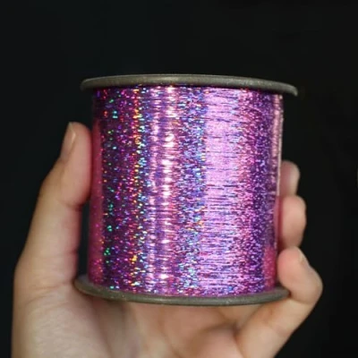 Image of 1 Spool 7000 12000m 0.25mm Flashabou Holographic Tinsel Laser Flat Mylar Sparkle Crystal Flash Fly Tying Materials (Mauve)