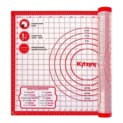 Image of Kitzini Silicone Pastry Mat. Extra Large Mats for Rolling Dough. Non Slip Baking Sheet. BPA Free. Mat Baking, Fondant, Pastry. Reusable Stick