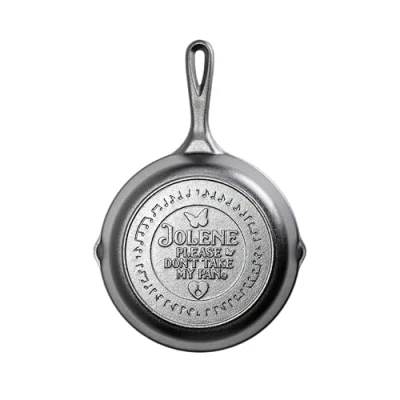 Image of Lodge 8 Inch Dolly Parton Pre Seasoned Cast Iron Stamped Skillet Signature Teardrop Handle Use in The Oven, on Stove, Grill, or Over a Campfire Jolene