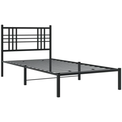 Image of vidaXL Metal Bed Frame without Mattress with Headboard Black 107x203cm