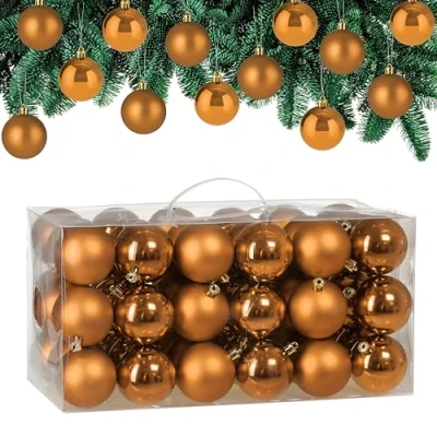 Image of CASARIA® 54Pcs 6cm Christmas Tree Baubles Set Xmas Decorations Balls Festive Indoor Outdoor Hanging Ornaments 27x Glossy Matt Finish Holiday Decs Warm Copper