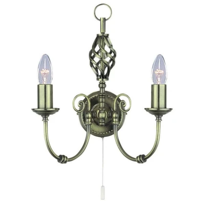 Image of Zanzibar 2 Light Indoor Candle Wall Antique Brass, E14