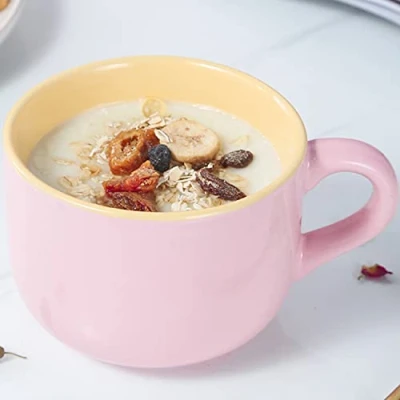 Image of Arawat 600 ml Large Mug Ceramic Cup with Handles Cute Coffee Tea Spoon Cereal Porcelain Birthday