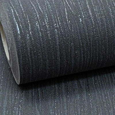 Image of Plain Crystal Metallic Glitter Textured Vinyl Wallpaper (Full ROLL) (Charcoal)