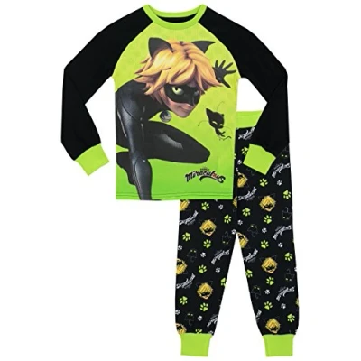 Image of Miraculous Ladybug Boys Cat Noir Pyjamas Snuggle Fit Multicoloured Age 5 to 6 Years