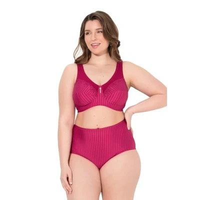 Image of Ulla Popken Womenswear Plus Size Curvy Kelly Pinstripe Support Bra Fuchsia 125C 658495817