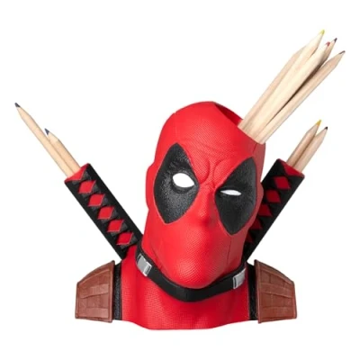 Image of Grupo Erik Marvel Deadpool Pen Holder For Desk, Pot, Pencil Desk Organiser, Accessories Figure, &amp; Wolverine, Gifts, Gifts