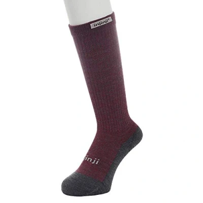 Image of Injinji Womens Hiker &amp; Liner Combo MidWeight Merino NuWool CREW FIT Toe Socks (Maroon Heather Grey) M / L