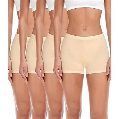 Image of wirarpa Women&#039;s Boyshort Panties Ladies Safety Boxer Briefs Anti Chafing Cotton Underwear with Crotch 4 Pack Beige Size 3XL