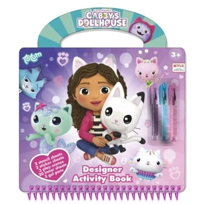 Image of TM ESSENTIALS Totum Gabby&#039;s Designer Book Painting Set for Children with Drawing Book, Pens and Stickers Creative Stencils Carry Handle, Arts Crafts Kids Age 3+