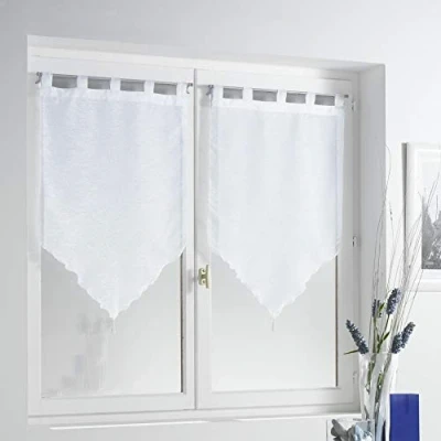 Image of Douceur d&#039;Interieur 2 NET CURTAIN POMPON 60/90 VOILE SABLE LISSEA BLANC, Sailing, 60L X 90H cm (1 Panneaux)