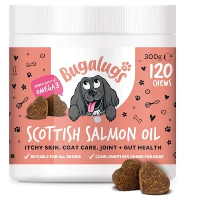 Image of Bugalugs Scottish Salmon Oil Chews For Dogs, Dog Supplement Supports Skin And Coat, Itchy &amp; A Moulting, Omega 3 Fish (120 Chews, Salmon)