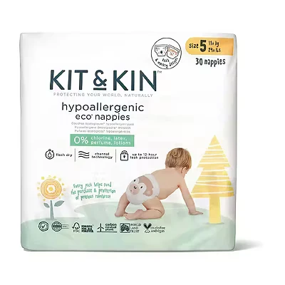 Image of Kit &amp; Kin Eco Nappies Size 5, 28 pack, 11kg+/24lbs+