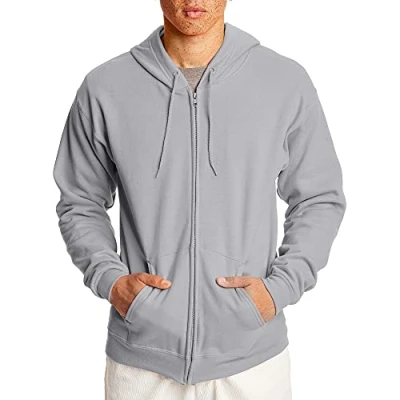 Image of Hanes Men&#039;s, EcoSmart Fleece Full Zip Hoodie, Hooded Sweatshirt, Ash, S