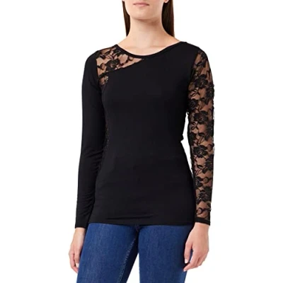 Image of Spiral Lace One Shoulder Top Black XXL