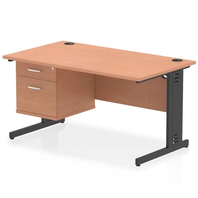 Image of Impulse 1400x800 Desk Beech/Black Cable Managed Leg 2 Dr Fixed Ped