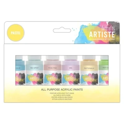 Image of Artiste Acrylic Paint Set Pack of 6 x 59ml 2oz Pastel Colours, Quick Drying Professional Art and Hobby Craft Artists Paint, Water Based Paints Cover All Surfaces with Ease, Ideal for Travel