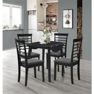 Image of Hallowood Furniture Ledbury Small Dining Table &amp; Chairs Set 4, Round Wooden Drop Leaf in Black, Folding and Chairs, Kitchen Room
