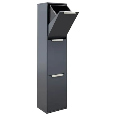 Image of ARREGUI Ecoclas CR304 E Waste Separation and recycling Bin in steel with 3 buckets, x 17 L (51 L), trash can, cabinet, anthracite dark grey