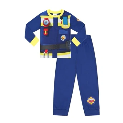 Image of Fireman Sam Boys Long Pyjama Set Fancy Dress Kids PJ&#039;s (2 3 Years) Blue