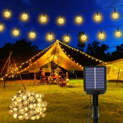 Image of Realky Solar Garden Lights Outdoor, 43.3Ft 60LED String Lights, Waterproof Fairy Light with 8 Modes, Crystal Ball Decor for Easter, Yard, Parties(Memory Function+Warm White)