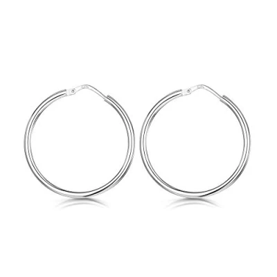 Image of Amberta® 925 Sterling Silver Fine Circle Hinged Hoops Round Creole Sleeper Earrings Diameter Size: 7 10 15 20 25 35 45 55 mm (25mm)