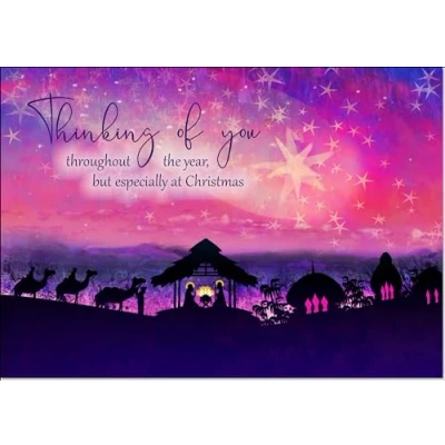 Image of doodlecards Thinking Of You Christmas Card Nativity Scene Evening Watercolour Medium Size for with Plain Envelope