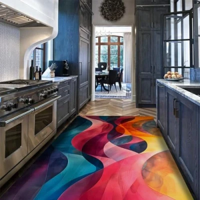 Image of MOKOSAISE Abstract Area Rug 120x180cm Small Colored Wavy Lines Soft Washable Non Slip Low Pile Entryway Door Mat Indoor Entrance Floor Accent Carpet