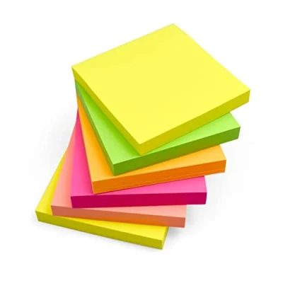 Image of Evergreen Goods 6 Pads Bright Coloured Sticky Notes 100 Sheets per pad 76x76mm (3&quot;x3&quot;) Square Shape Removable Adhesive