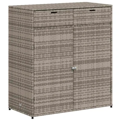 Image of vidaXL Garden Storage Cabinet Outdoor Box Cupboard in Grey Poly Rattan, Weather Resistant with Spacious Interior