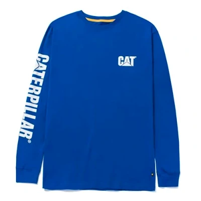 Image of CAT Men&#039;s Trademark Banner Long Sleeve Tee Shirts with Center Back Neck Wire Management Loop Logo T, Memphis Blue, S