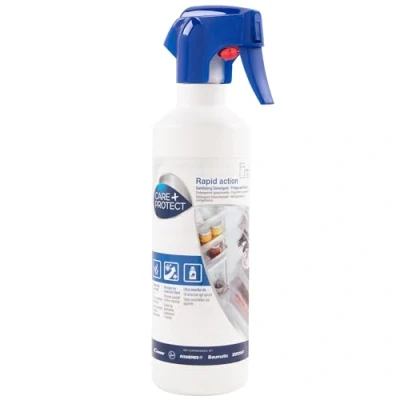 Image of CARE + PROTECT Rapid Action Hygienic Fridge Cleaner, Interior Refrigerator Cleanser &amp; Odour Neutraliser, Removes Stains, Fresh Citrus Scent, 500ml, Blue