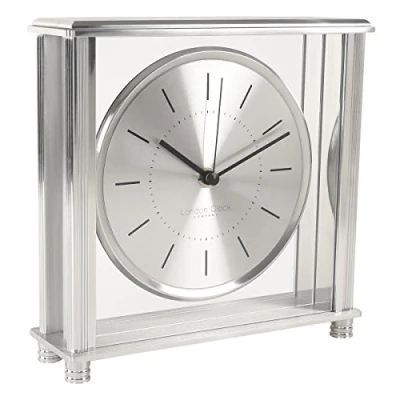 Image of London Clock Square Silver Large Mantel Clock, 20 x 6cm