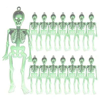 Image of VFM Halloween Hanging Skeletons Set Terrifying Glow In The Dark Decorations Super Spooky Party Props For Inside Or Outside Use Haunted House (16 Pack)
