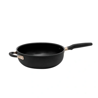 Image of Meyer Accent Deep Frying Pan Non Stick 26cm Induction Suitable Chefs with Ergonic Heat Resistant Handles, Dishwasher Safe, Durable Hard Anodised Cookware, Black, 4.3L