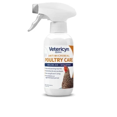 Image of Vetericyn Plus Antimicrobial Poultry Care. Spray To Clean Pecking Wounds, Cuts, Frostbite And Sores On Chickens Other Bird Species. Offers Non Toxic Relief Without Stinging Or Burning. 237 Ml