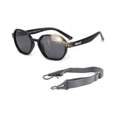 Image of Maesy Baby Sunglasses Yana 1 3 Years Flexible Bendable Adjustable Elastic Band Polarised UV400 Protection Boys and Girls Hexagon (Black)