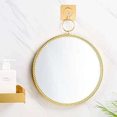 Image of Hosoncovy Metal Frame Wall Round Mirror Hanging Decorative Makeup Vanity for Bathroom Living Room Bedroom (Gold)
